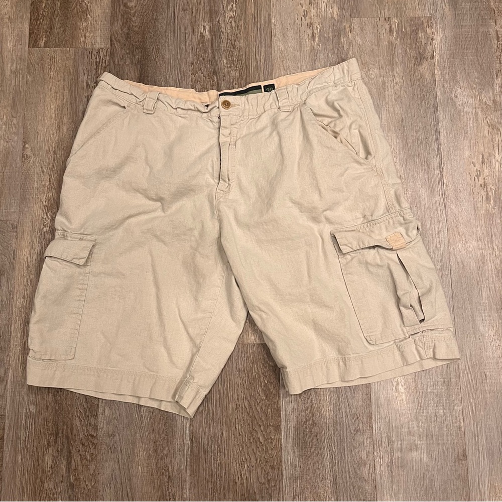 Vintage Old Navy Linen Blend Cargo Shorts Mens Size 38 Cream 10”
